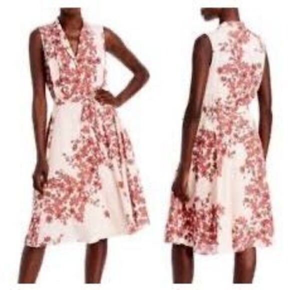 Nanette Lepore 4 Sleeveless Button Down A-Line Dress Cream Rust Floral Midi - Picture 1 of 11